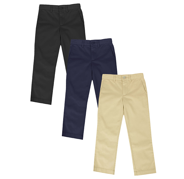 Boys' Flat-Front School Uniform Pants (3-Pack) - Black & Navy & Khaki - Size 10