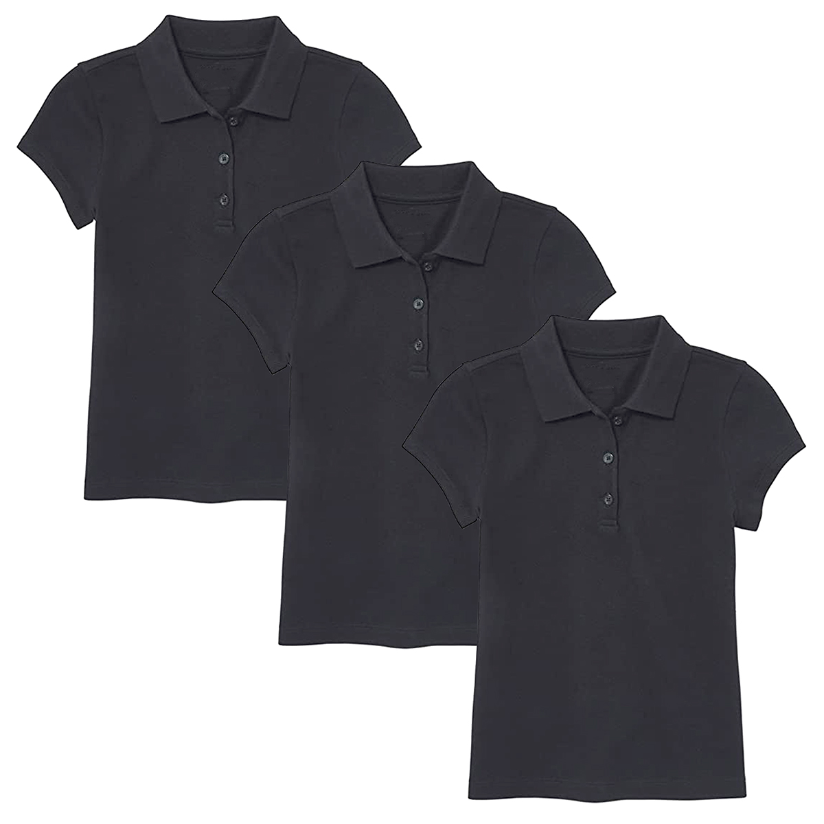 Girls' 3-Button Short Sleeve School Uniform Polo Shirt (3-Pack) - J/GP-8022-BK-BK-BK / 4