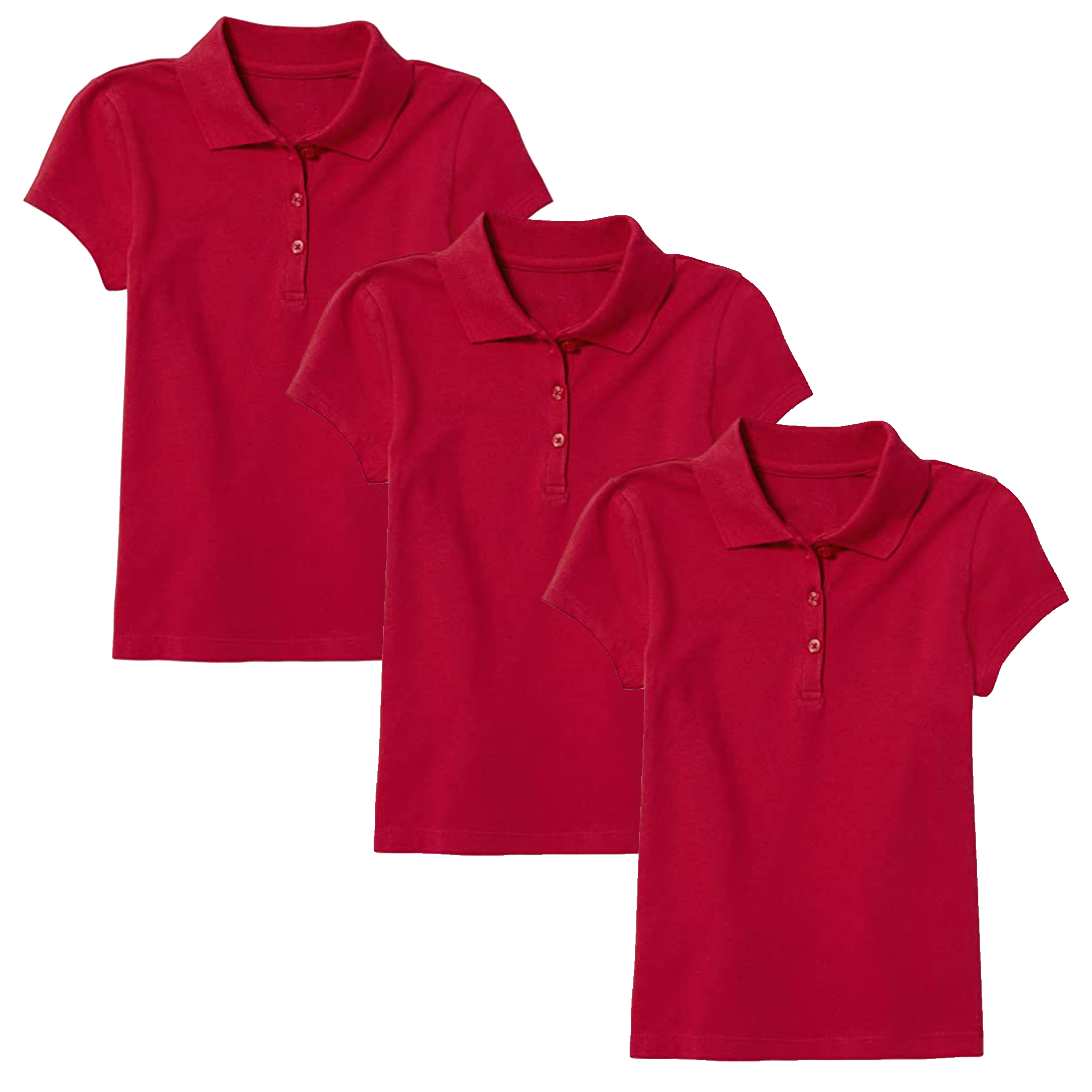 Girls' 3-Button Short Sleeve School Uniform Polo Shirt (3-Pack) - J/GP-8022-RD-RD-RD / 8