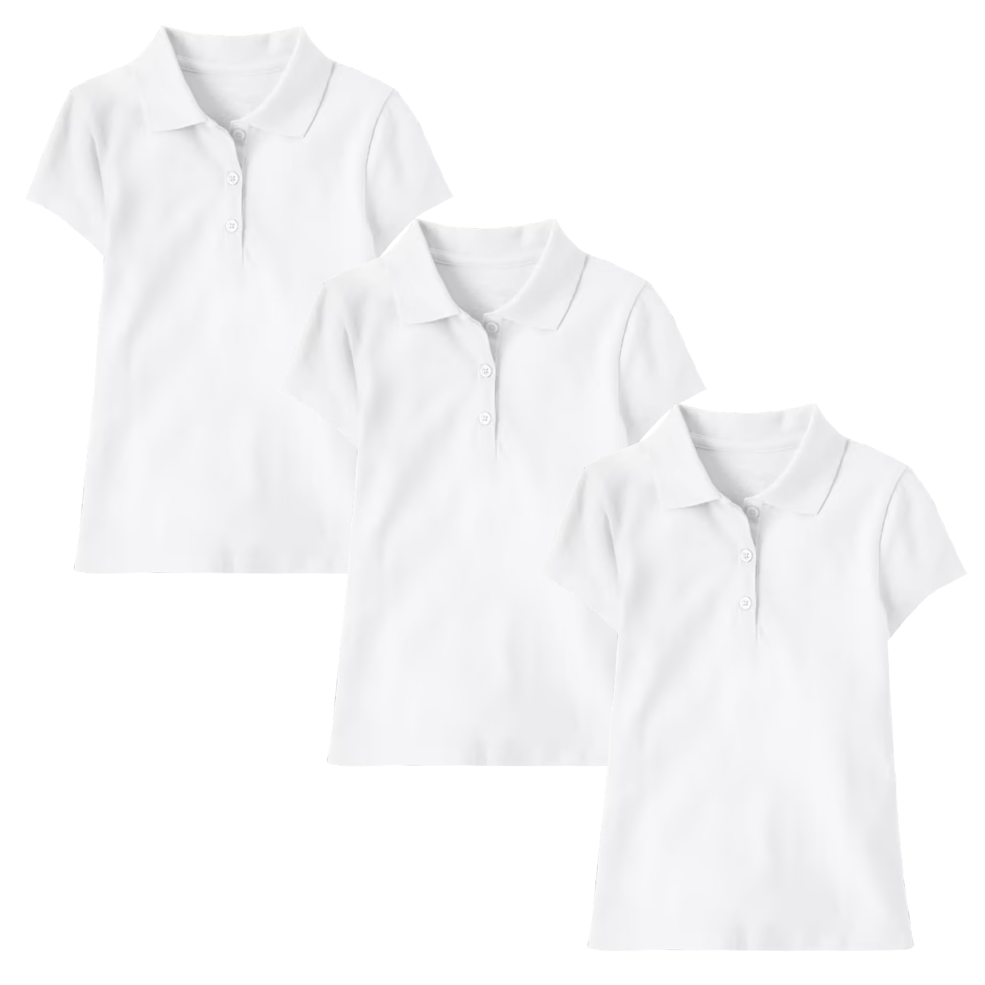 Girls' 3-Button Short Sleeve School Uniform Polo Shirt (3-Pack) - J/GP-8022-WH-WH-WH / 7