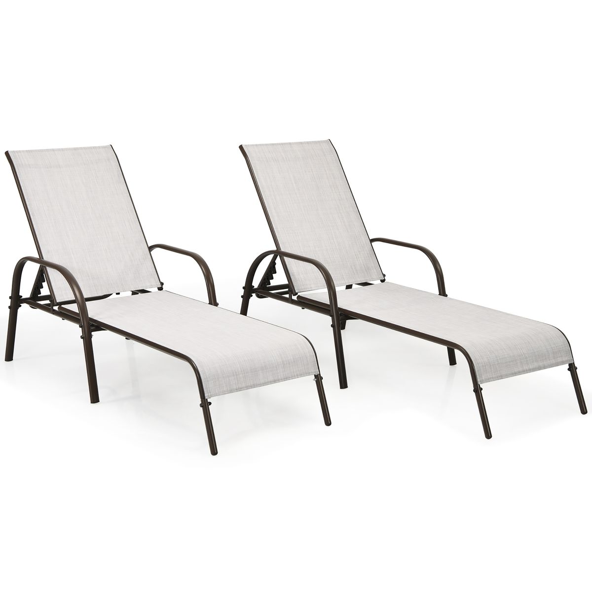 Adjustable Folding Patio Lounge Chairs (1 or 2-Pack) - Grey - 2-Pack