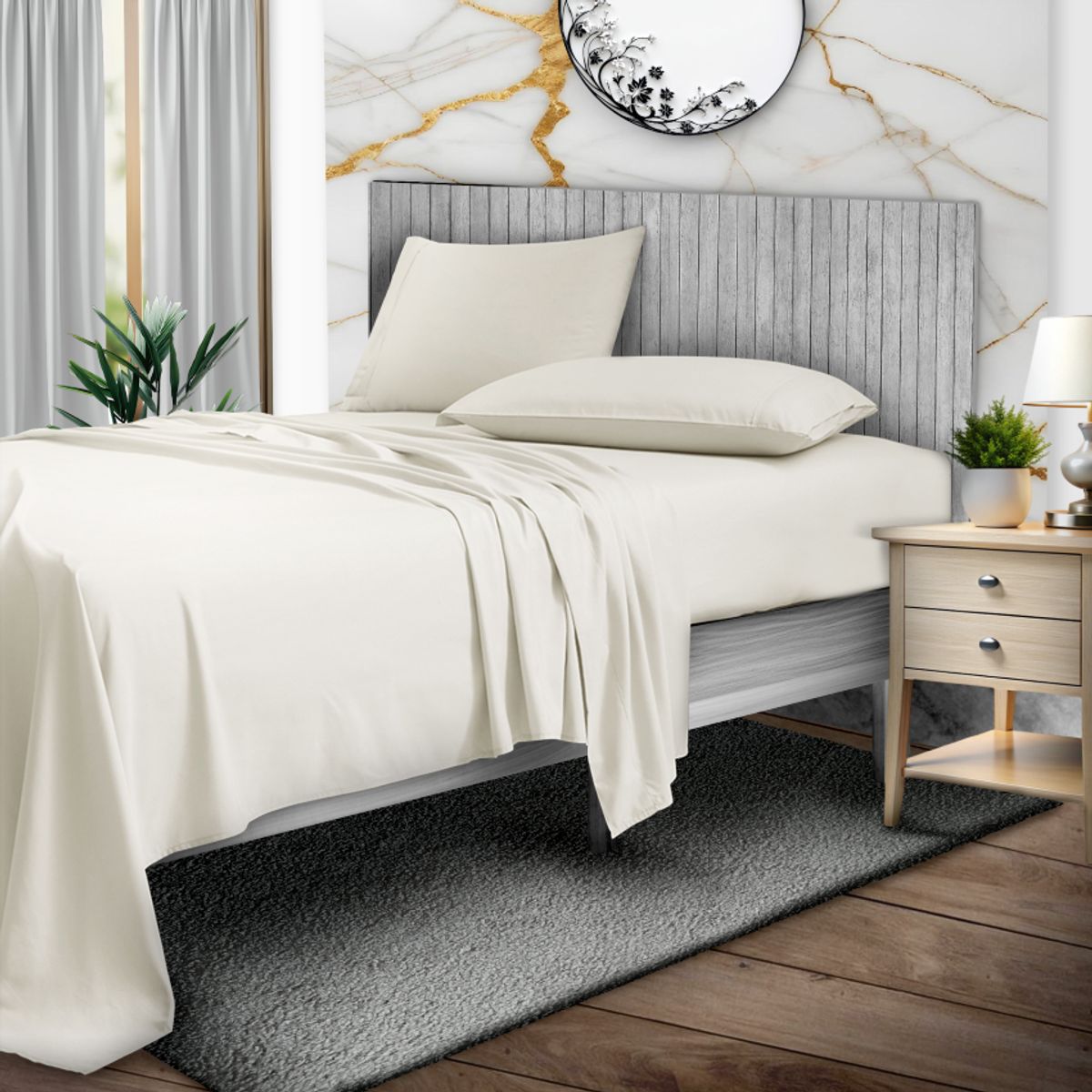 1800TC Bamboo Blend 4-Piece Sheet Set with Deep Pockets - King - Ivory