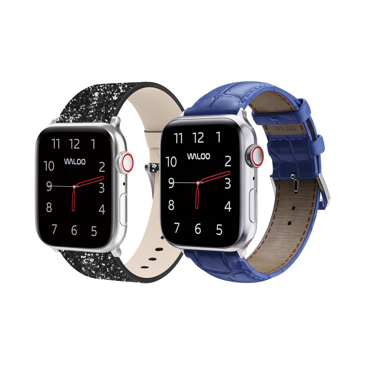Waloo® Bling & Crocodile Leather Bands for Apple Watch (2-Pack) - 42/44/45/49mm / Black Bling + Navy Crocodile