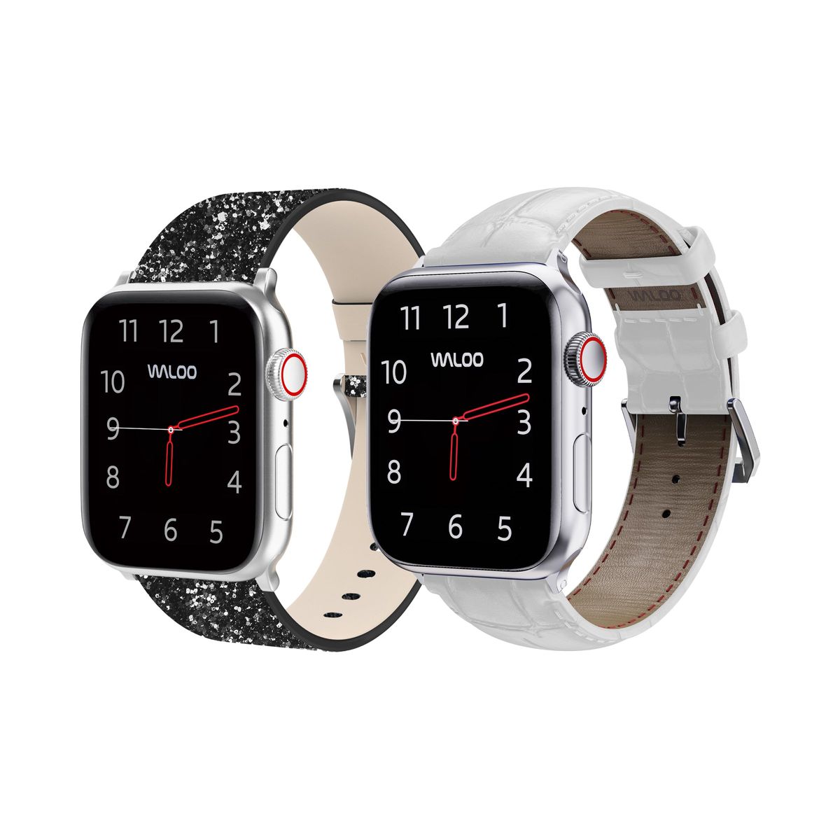Waloo&reg; Bling & Crocodile Leather Bands for Apple Watch (2-Pack) - 42/44/45/49mm / Black Bling + White Crocodile