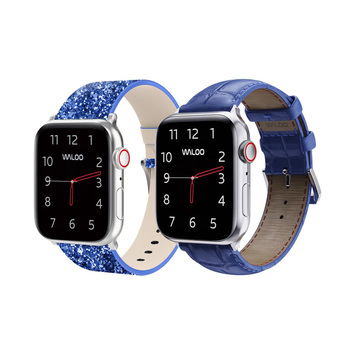 Waloo&reg; Bling & Crocodile Leather Bands for Apple Watch (2-Pack) - 42/44/45/49mm / Blue Bling + Navy Crocodile