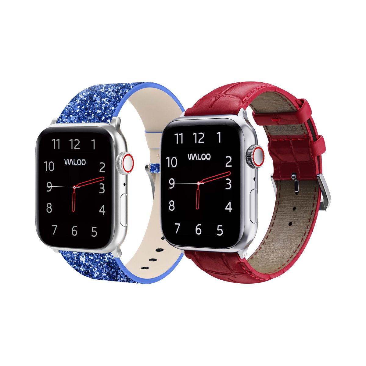 Waloo® Bling & Crocodile Leather Bands for Apple Watch (2-Pack) - 38/40/41mm / Blue Bling + Red Crocodile