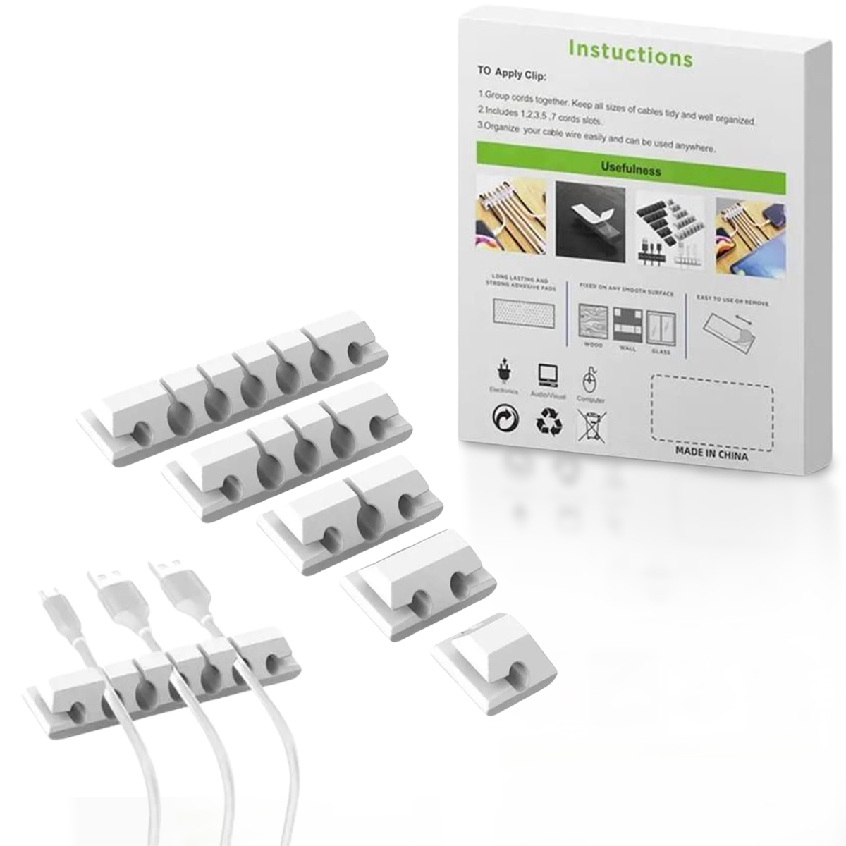5-Piece Multi-Purpose Cable Organizer - White