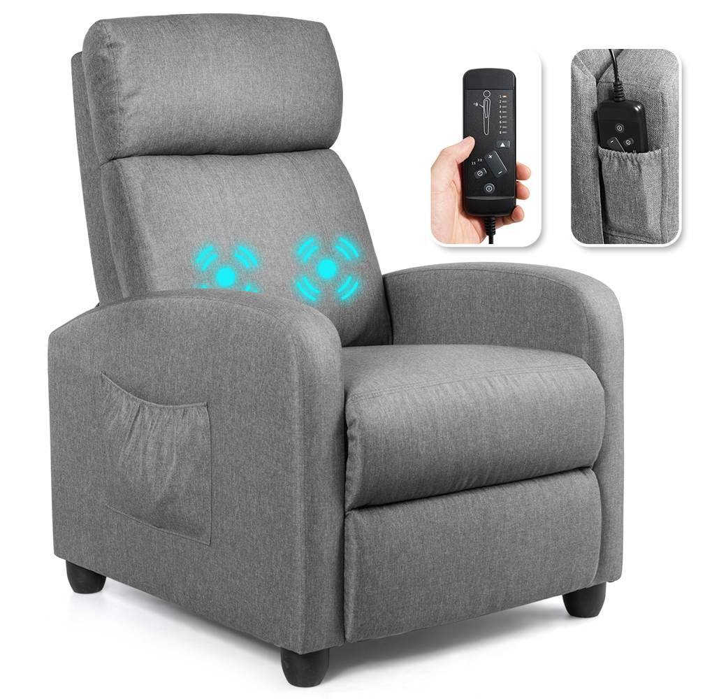 Ergonomic Massaging Recliner with Remote - Grey