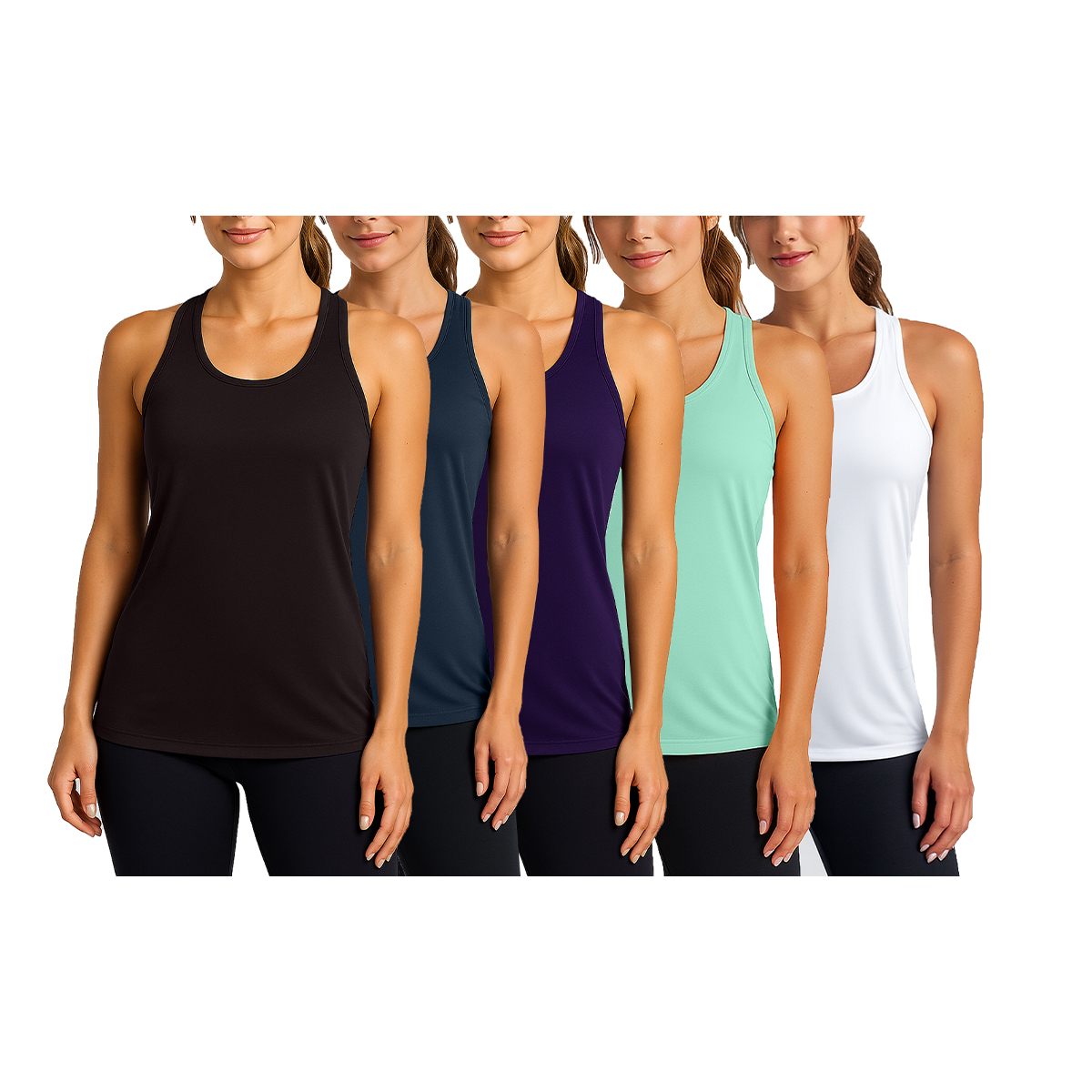 Women's Moisture-Wicking Performance Racerback Tank Top (5-Pack) - LRBT-100 / BK-CH-NV-MT-WH / M