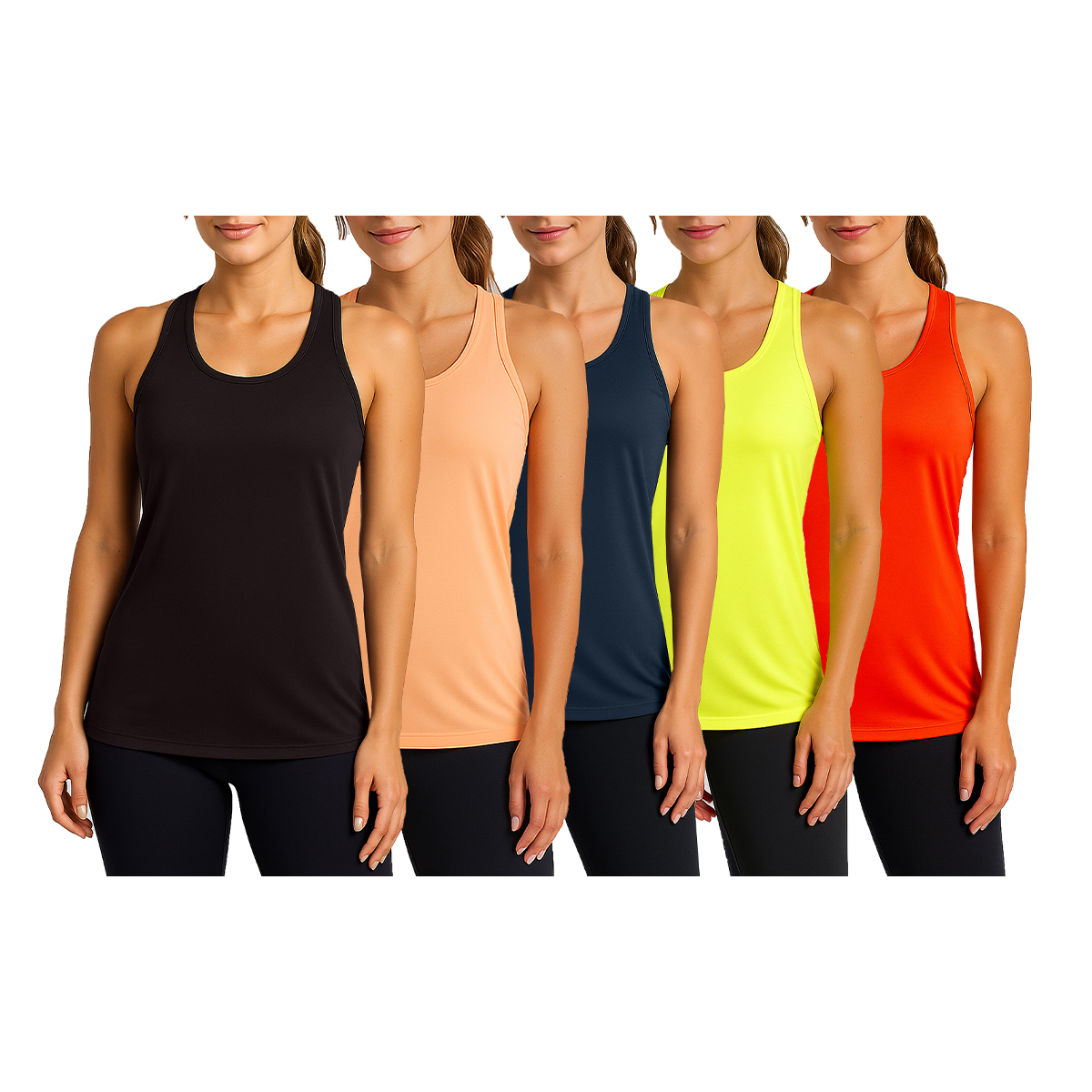 Women's Moisture-Wicking Performance Racerback Tank Top (5-Pack) - LRBT-100 / BK-PC-CH-NG-NO / 2XL