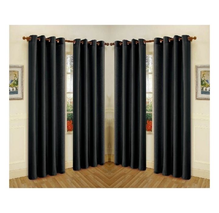 Semi-Sheer Faux Silk 84"" Curtain Panels (4-Pack) - Black
