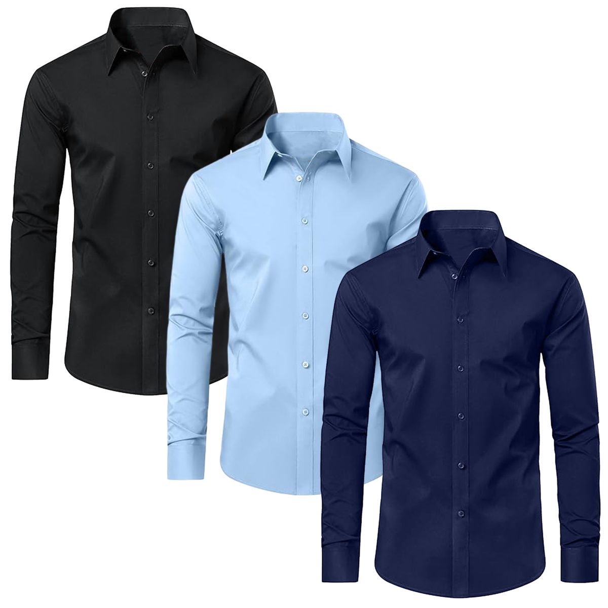 Men's Long Sleeve Classic Dress Shirt - JMLS-350-BK-LB-NV - L