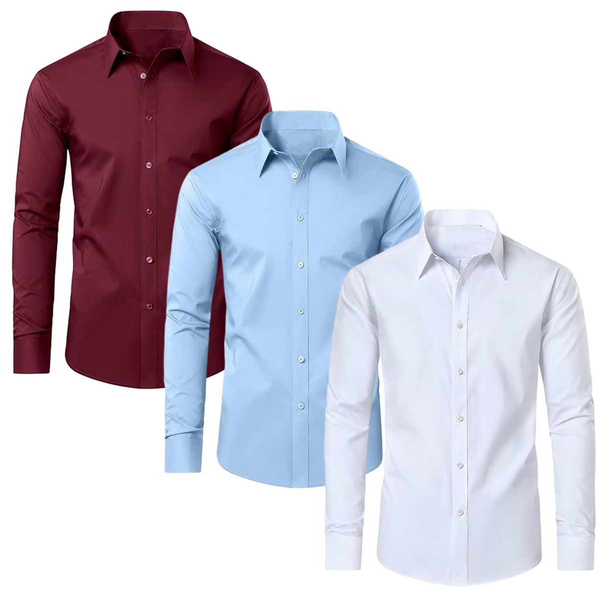 Men's Long Sleeve Classic Dress Shirt - JMLS-350-BG-LB-WH - S
