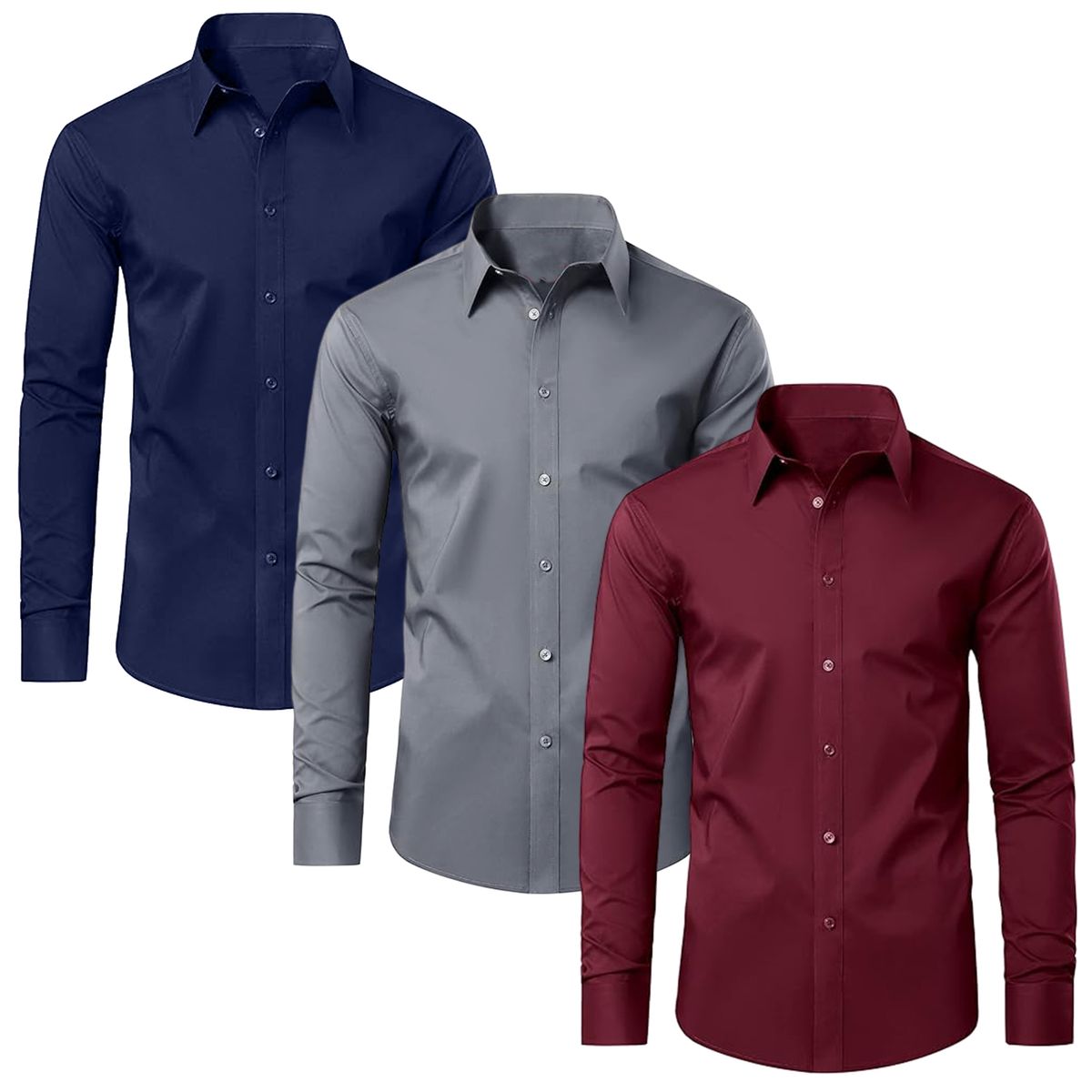 Men's Long Sleeve Classic Dress Shirt - JMLS-350-NV-GY-BG - 2XL