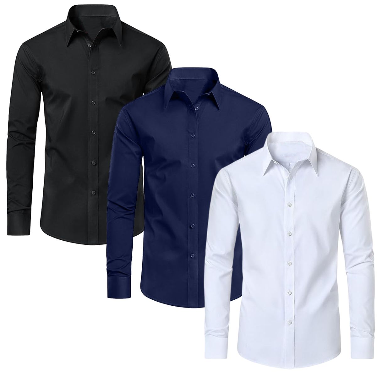 Men's Long Sleeve Classic Dress Shirt - JMLS-350-BK-NV-WH - XL