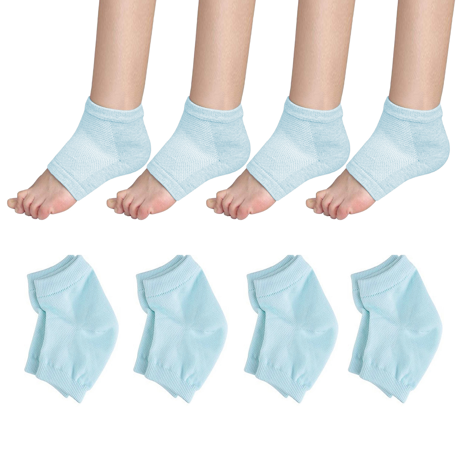Open-Toe Moisturizing Gel Heel Socks for Dry/Cracked Skin (4-Pair) - Green (4-Pack)