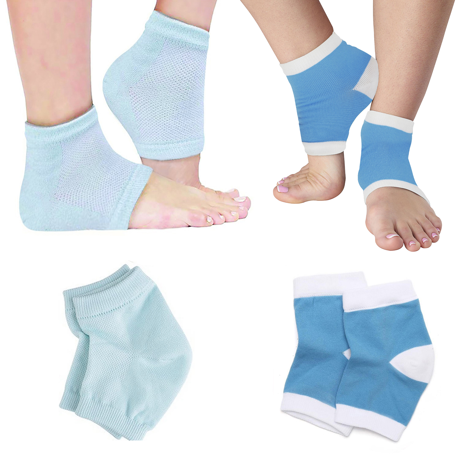 Open-Toe Moisturizing Gel Heel Socks for Dry/Cracked Skin (4-Pair) - Bundle