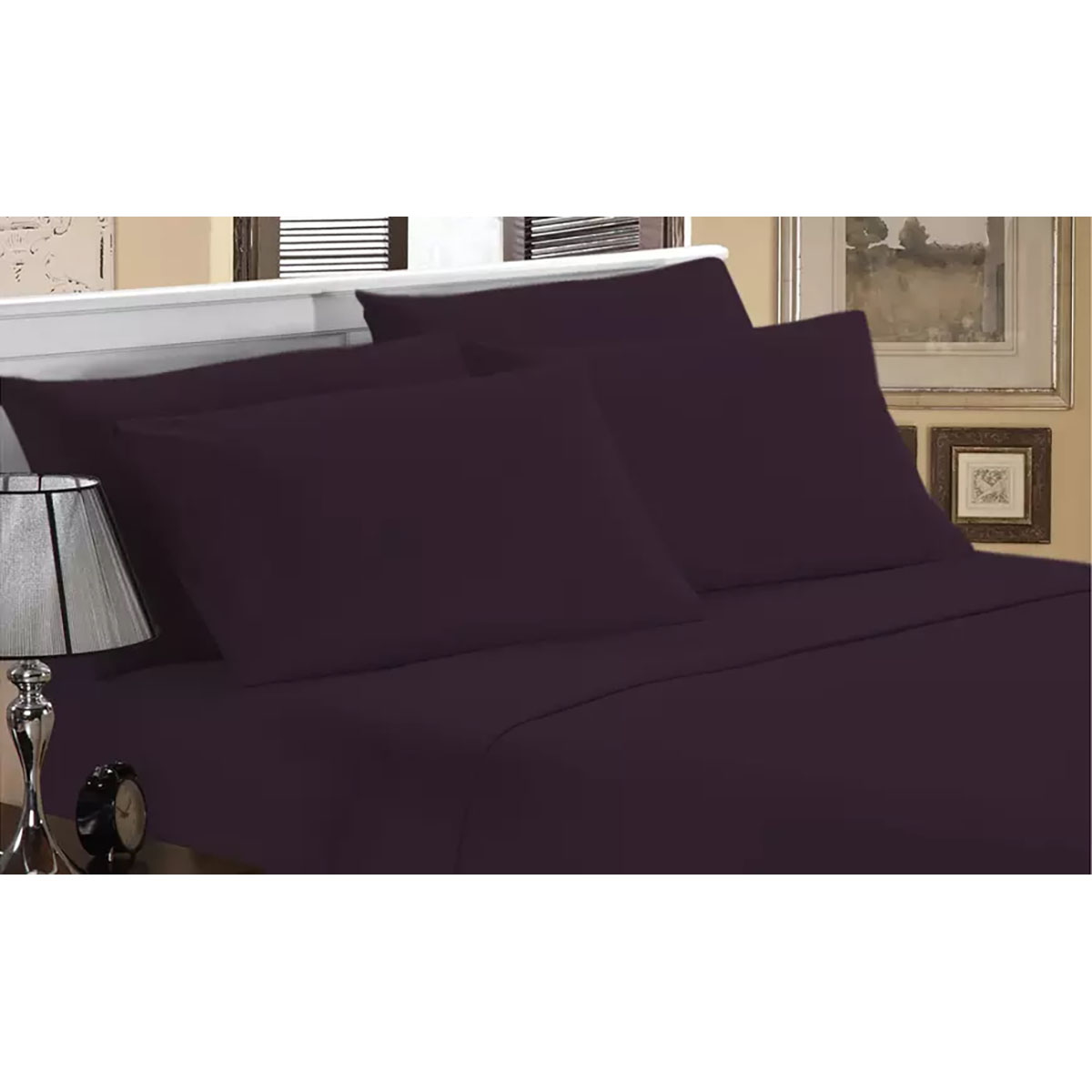 Luxury Home Ultra-Soft Bamboo-Blend Sheets - Full - Eggplant