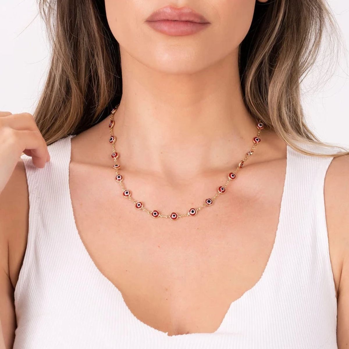 18-Inch 18K-Gold-Filled Evil Eye Necklace - Red