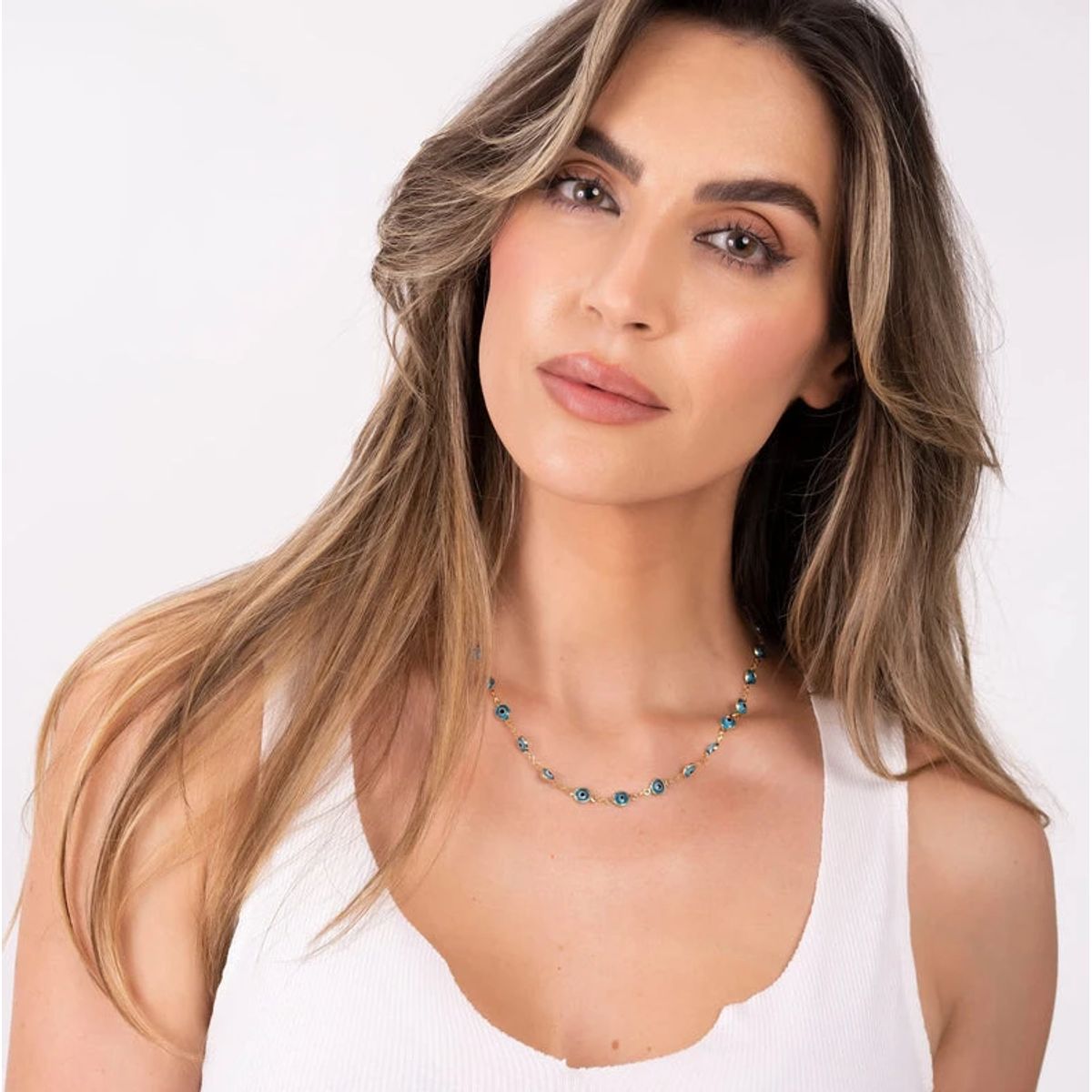 18-Inch 18K-Gold-Filled Evil Eye Necklace - Light Blue