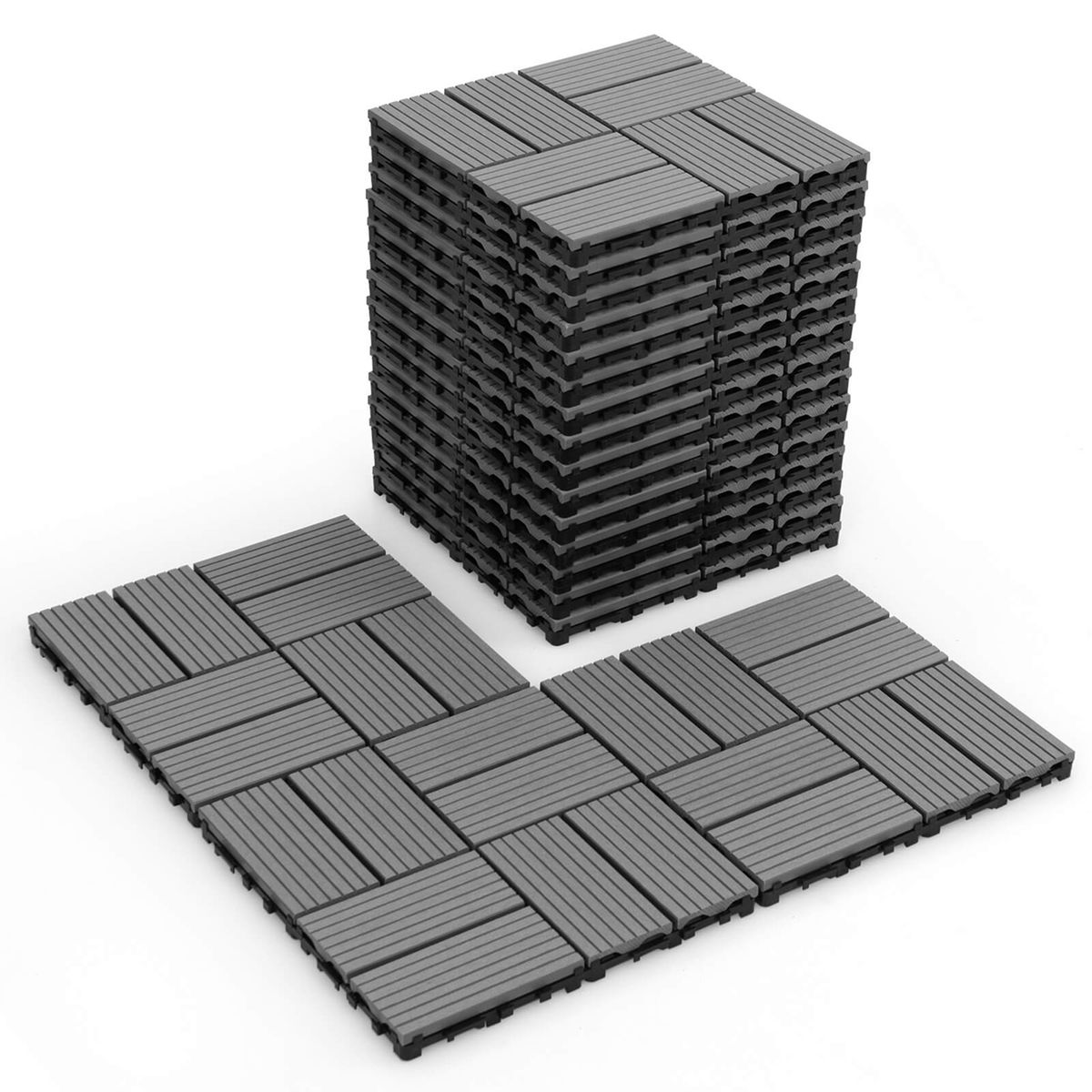 18-Piece 12 x 12-Inch All-Weather Interlocking Deck Tiles - 18-Piece Interlocking Deck - Gray