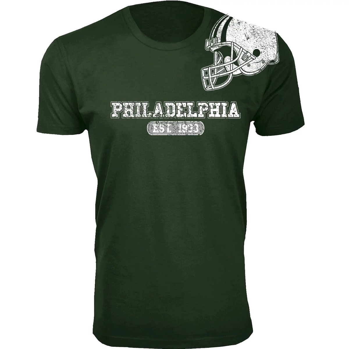 Men's Football Team Helmet Cotton T-Shirt - Philadelphia / Forest Green / Large