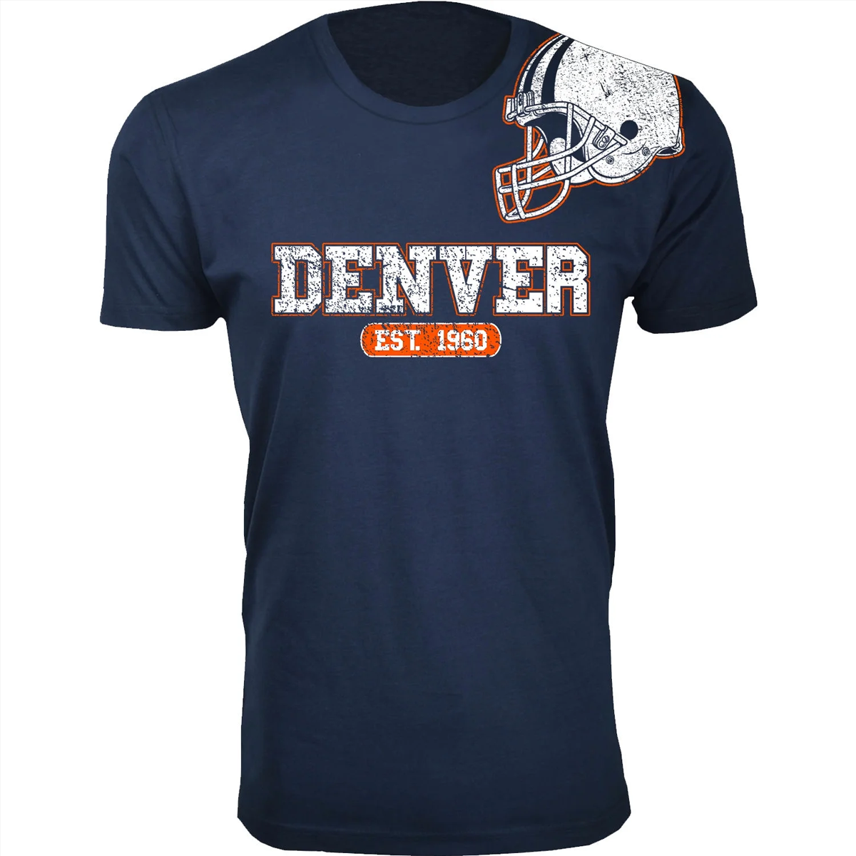 Men's Football Team Helmet Cotton T-Shirt - Denver / Navy / Small