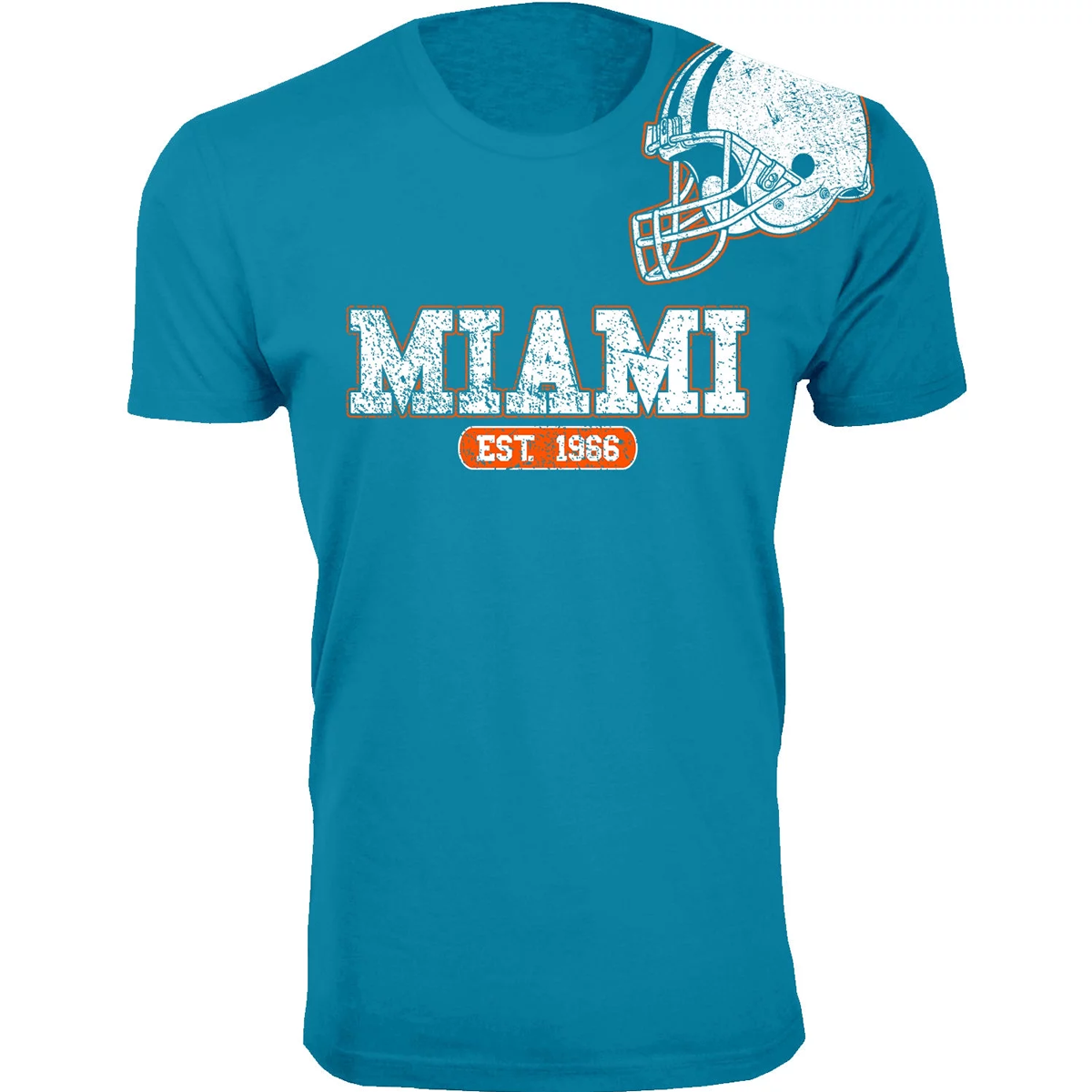Men's Football Team Helmet Cotton T-Shirt - Miami / Aqua / XLarge
