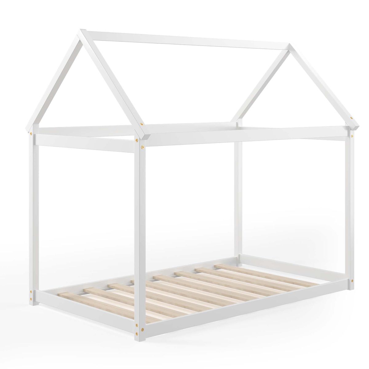 Wood-Frame House Bed for Kids - White