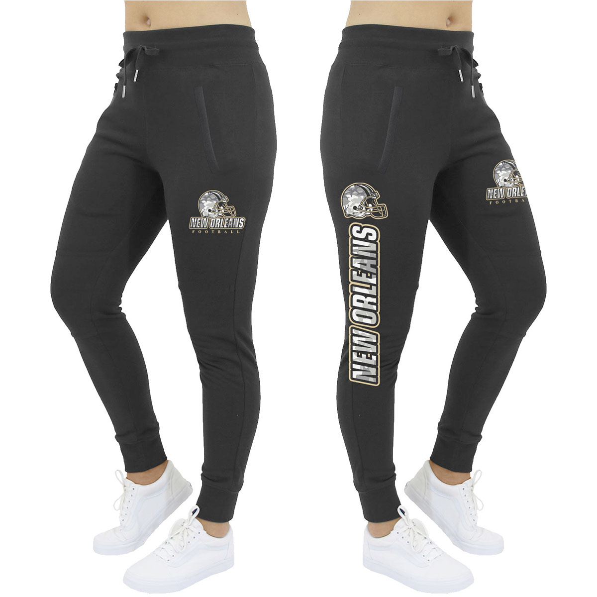Men's Army Camo Football Jogger Sweatpants - New Orleans - Black / 2XL