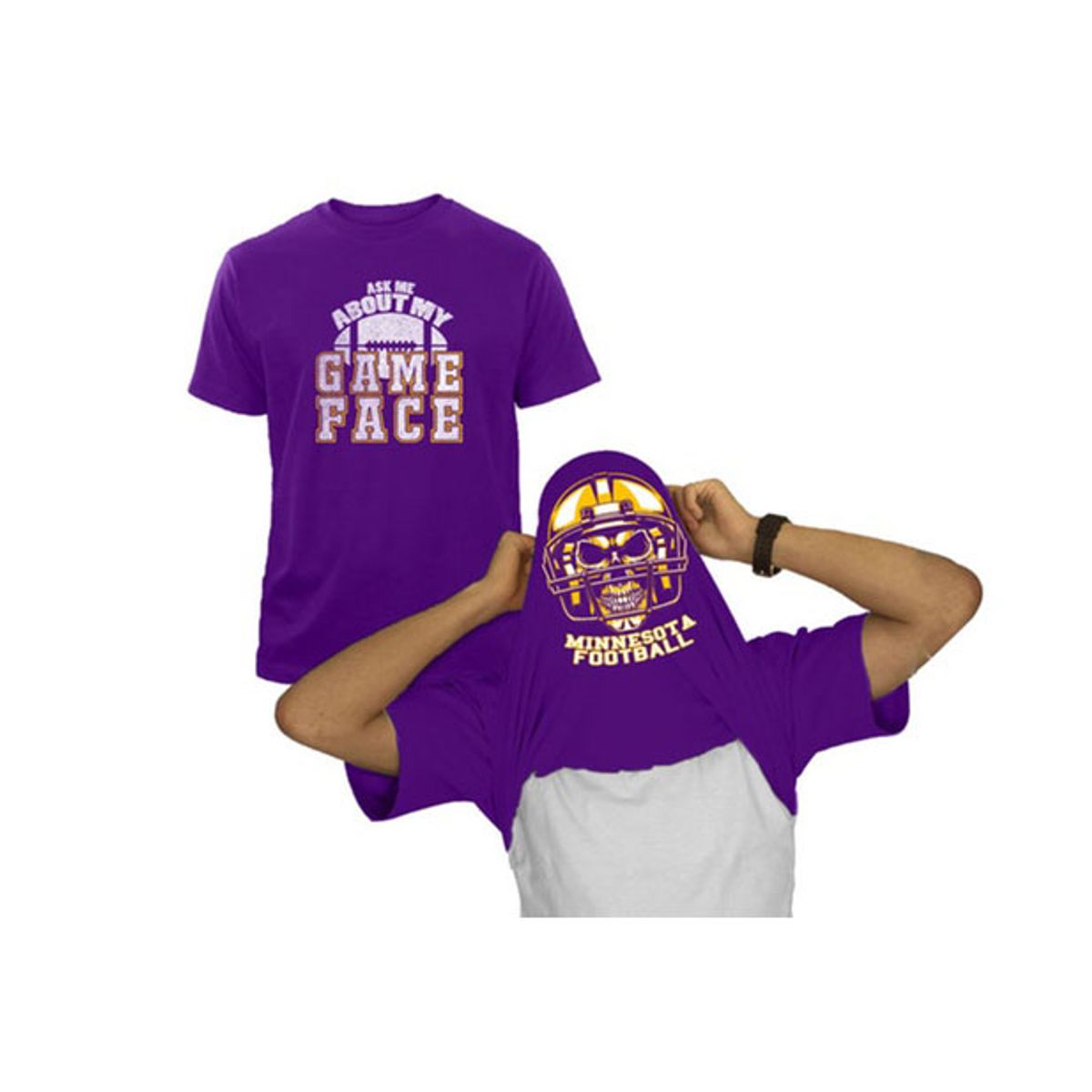 Men's Football Game Face Skull with Helmet Graphic Flip T-Shirt - Minnesota / Purple / XL