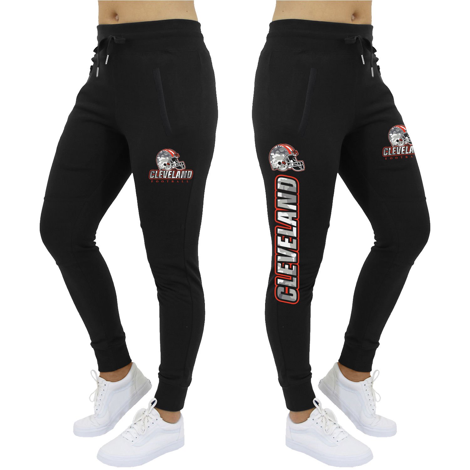 Women's Camo Football Jogger Sweatpants - Cleveland - Black / XL