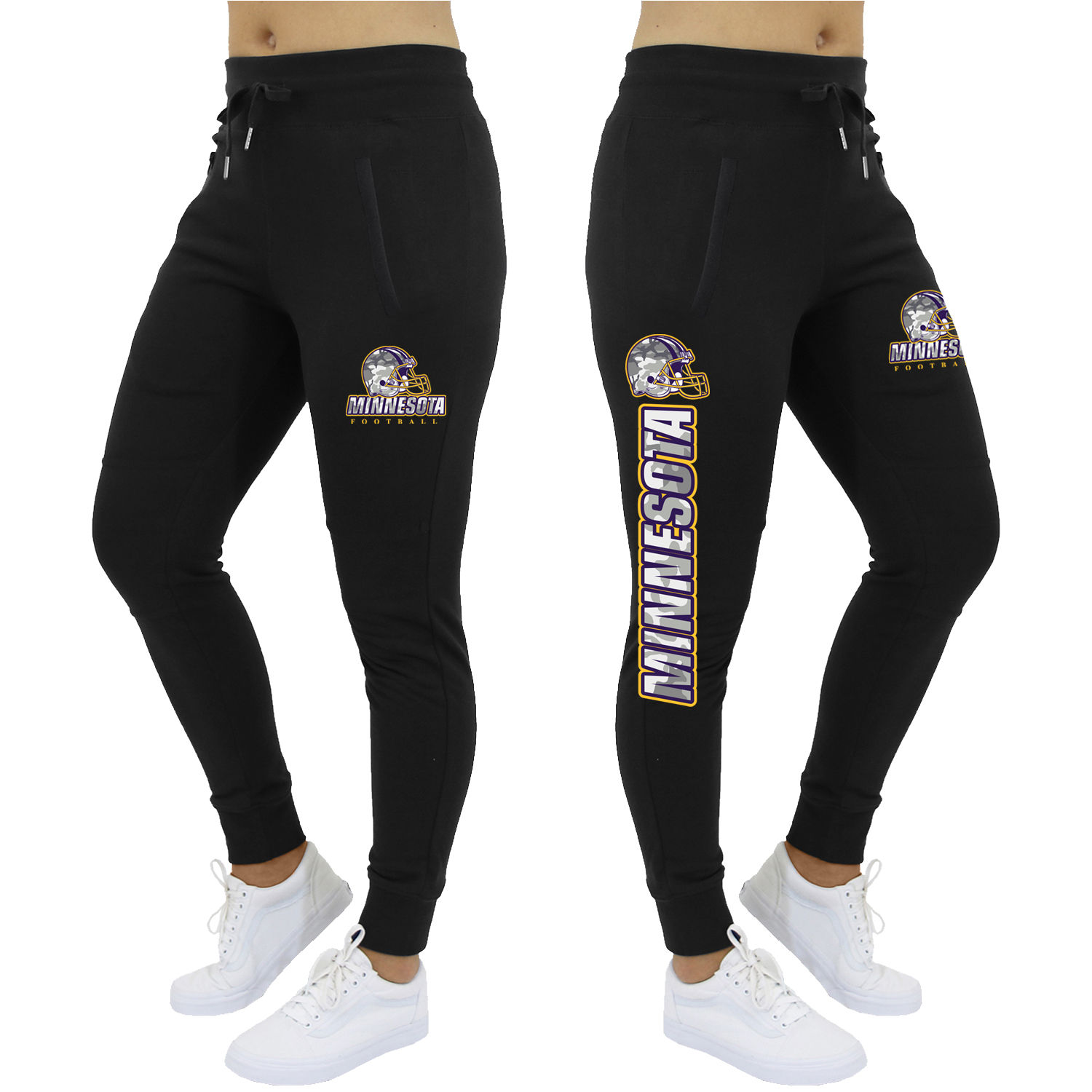 Women's Camo Football Jogger Sweatpants - Minnesota - Black / XL