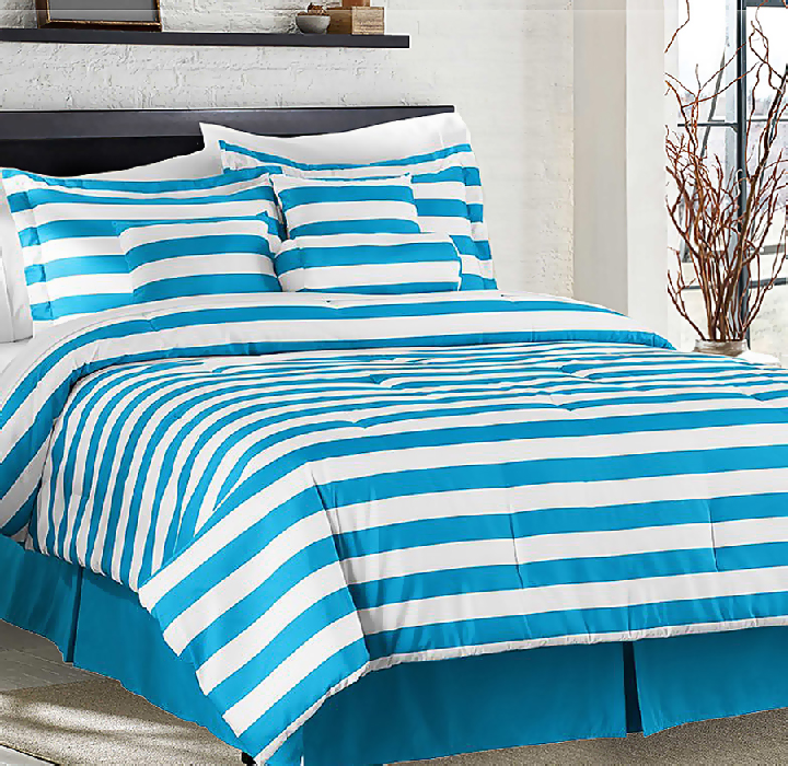 Printed 7-Piece Fashion Comforter Set - Stripe - Twin - Blue