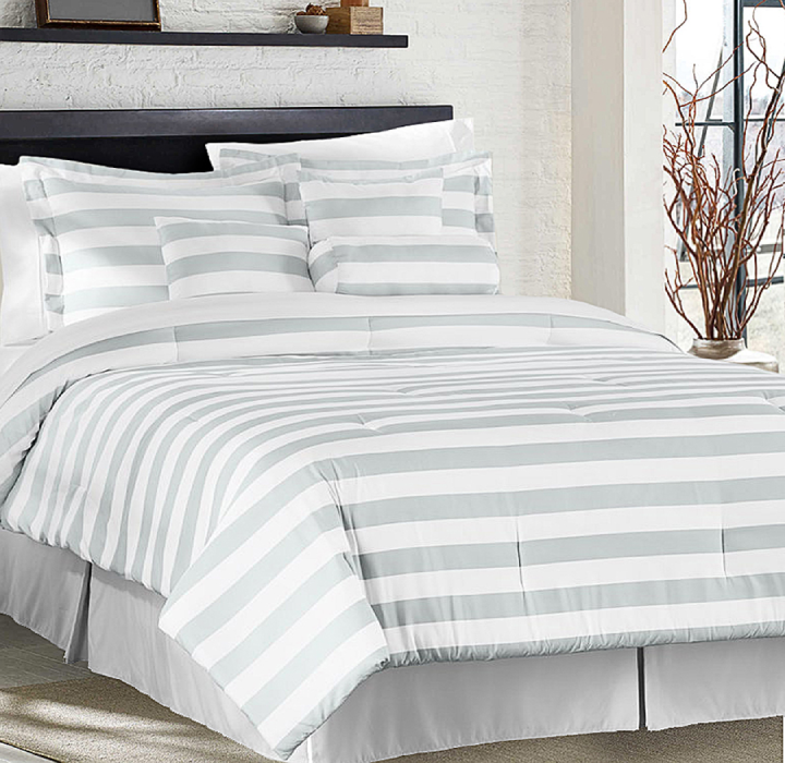 Printed 7-Piece Fashion Comforter Set - Stripe - Queen - Grey