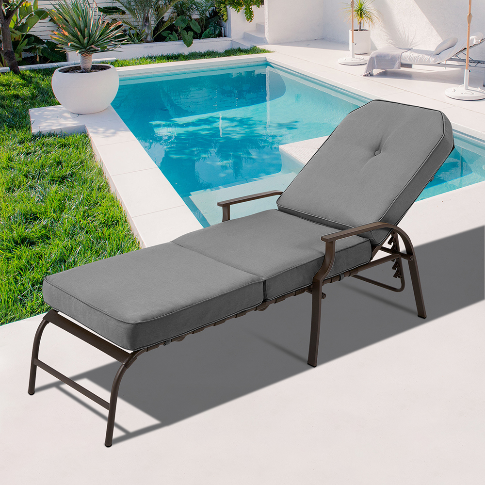 Adjustable Outdoor Patio Chaise Lounge Chair - Gray