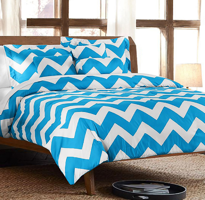 Printed 7-Piece Fashion Comforter Set - Chevron - Twin - Blue