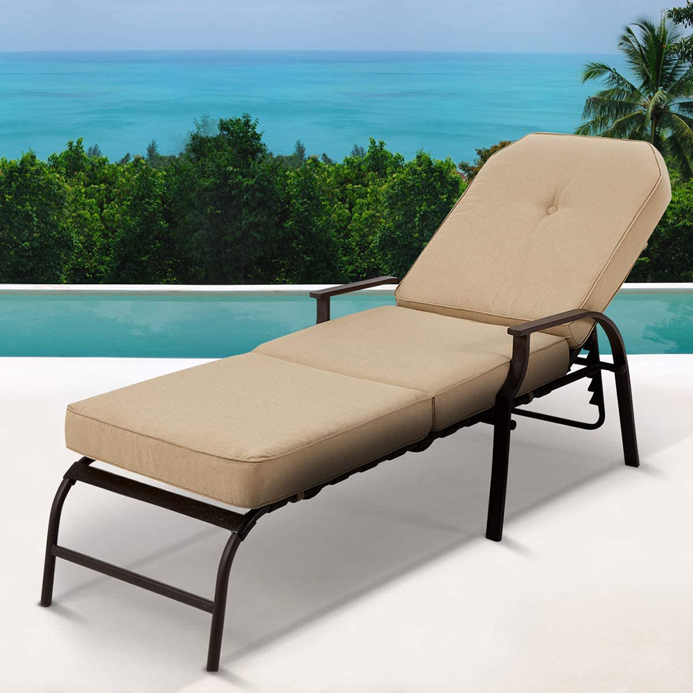 Adjustable Outdoor Patio Chaise Lounge Chair - Beige