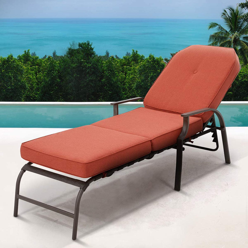 Adjustable Outdoor Patio Chaise Lounge Chair - Orange