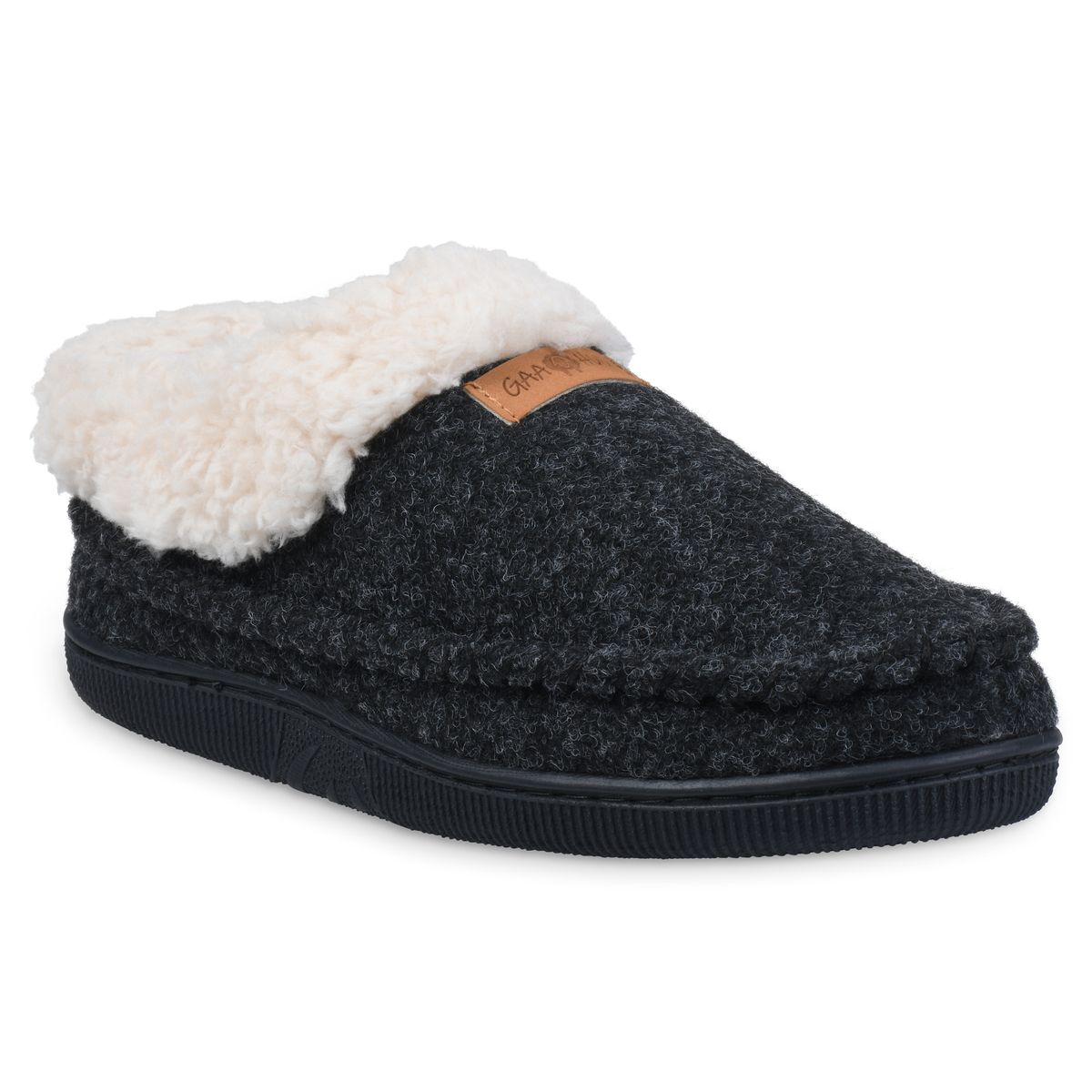 Gaahuu Faux Wool Mocassin Slipper for Womens - Small - Black