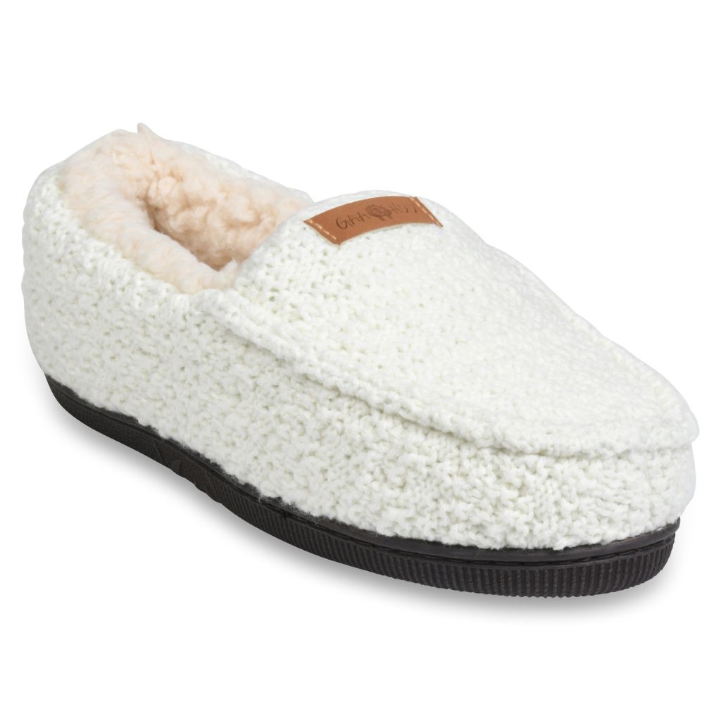 Gaahuu Faux Wool Mocassin Slipper for Womens - Large - Natural Textured Knit