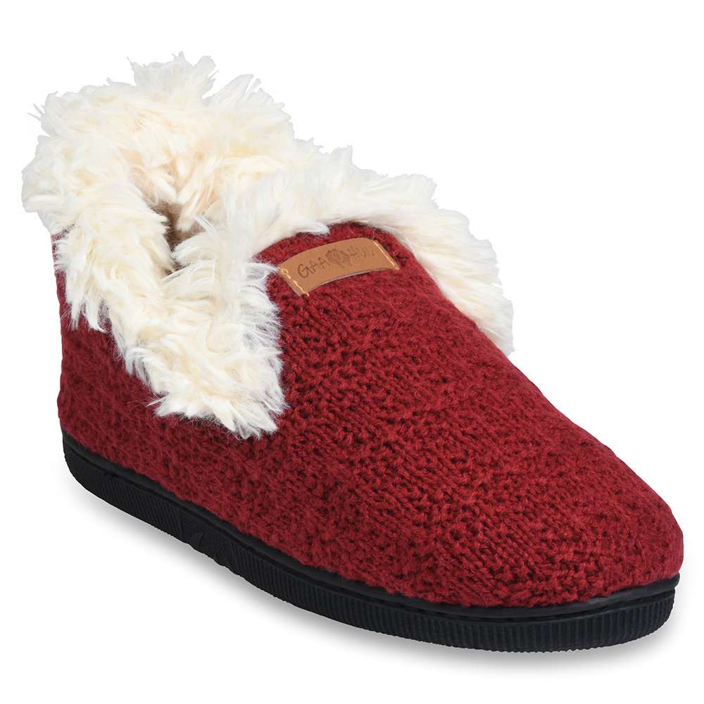 GaaHuu™ Women's Memory Foam Slipper Boots - ruby medium - textured knit