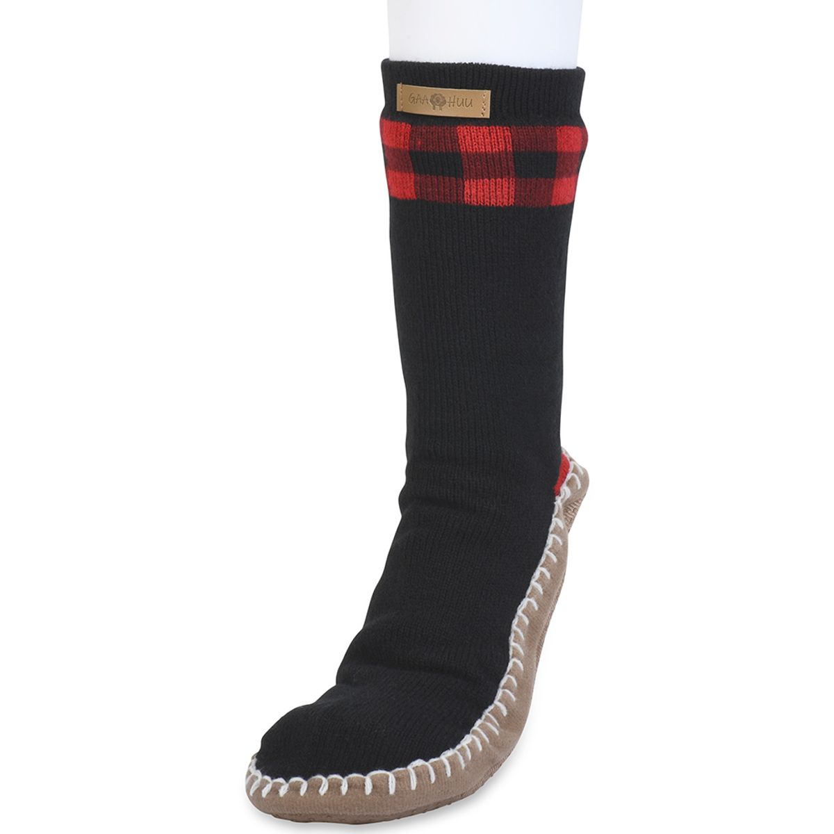 GaaHuu&trade; Men's Cuffed Slipper Socks with Faux Shearling Lining - Buffalo Plaid