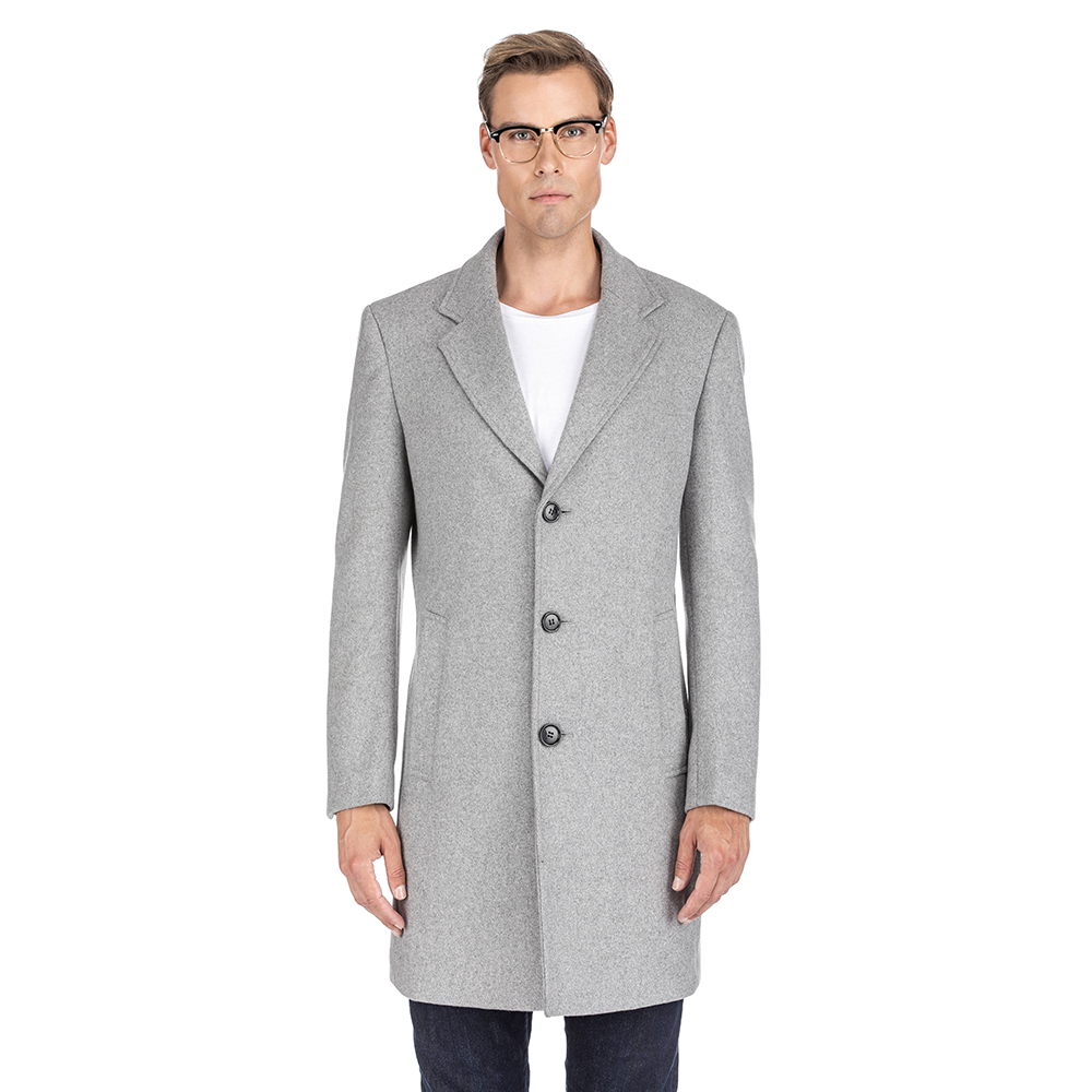 Men's Double- or Single-Breasted Peacoat Wool Blend Dress Jacket - Single-Breast - Light Grey - Large