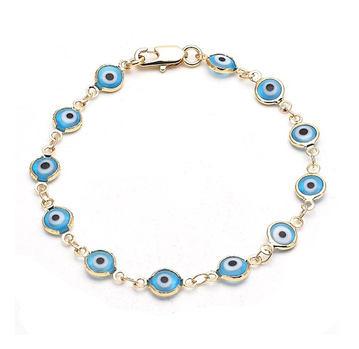 Gold Filled Evil Eye Multi Color Bracelet - Light Blue
