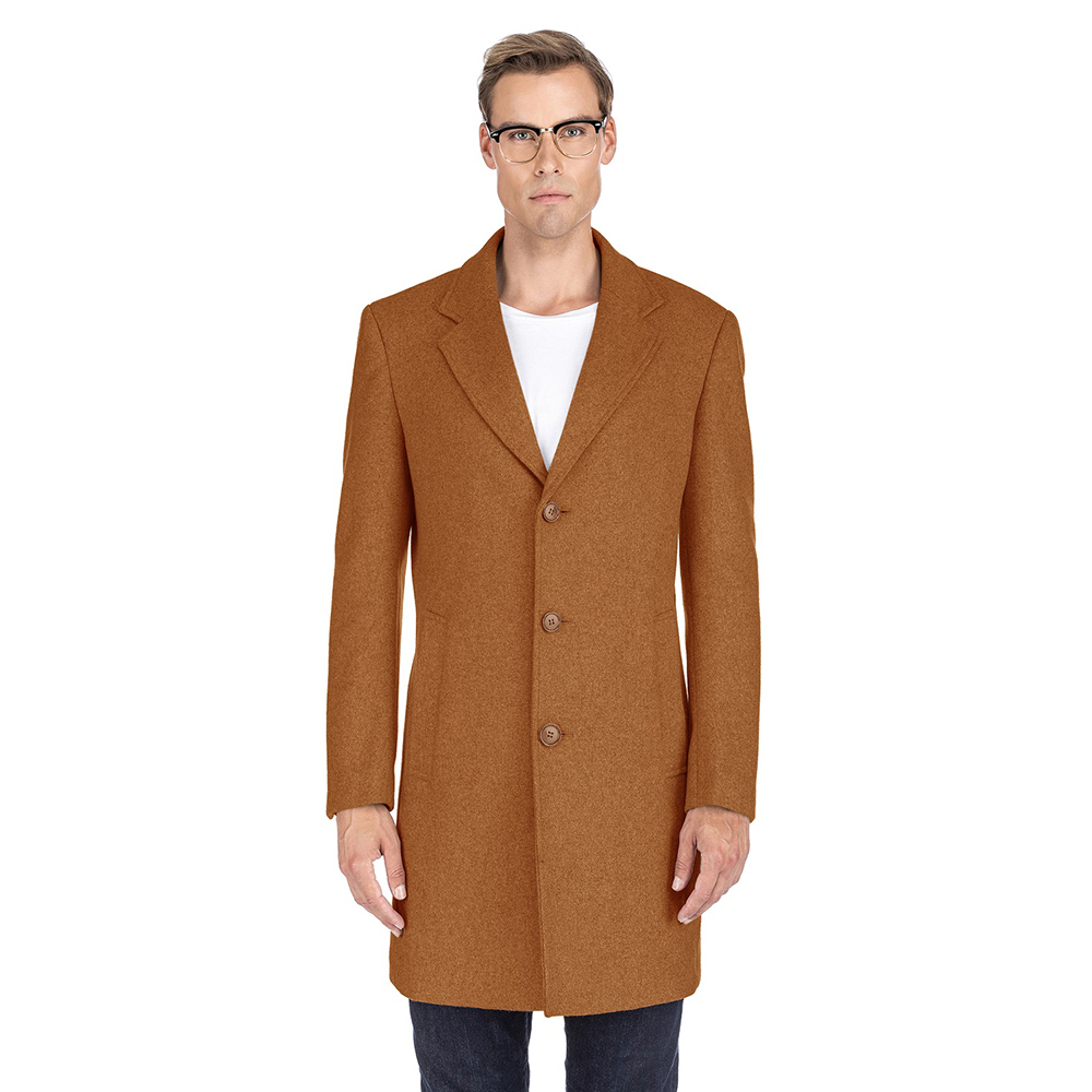 Men's Double- or Single-Breasted Peacoat Wool Blend Dress Jacket - Single-Breast - Caramel - Small