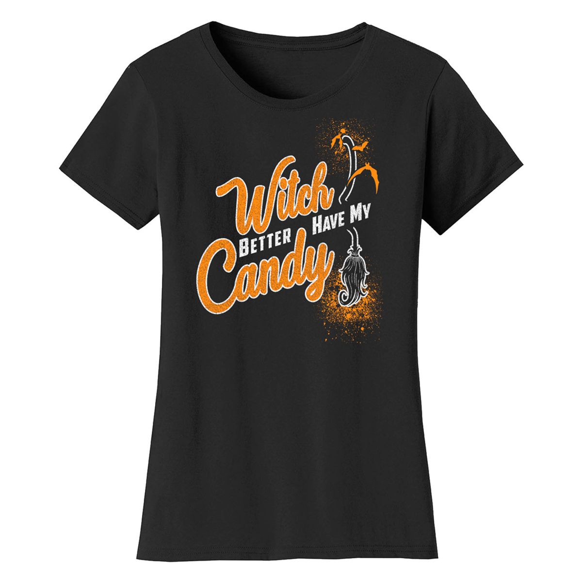 Women's 100% Cotton T-Shirts with Halloween Prints   - Better Have My Witch Candy - Black / S