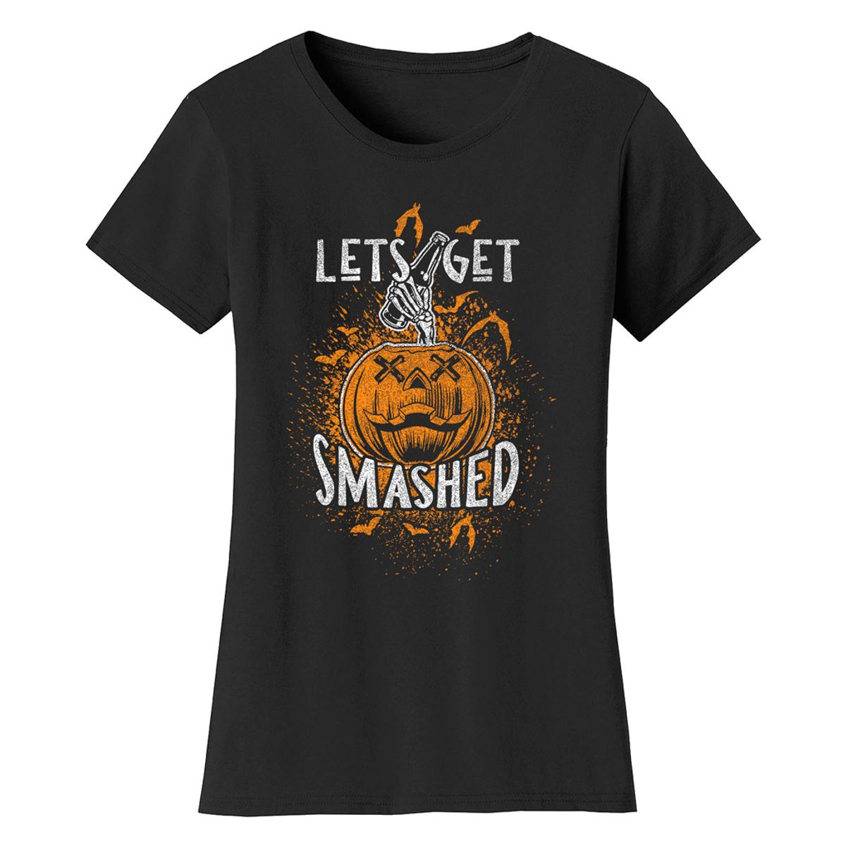 Women's 100% Cotton T-Shirts with Halloween Prints   - Lets Get Smashed - Black / S