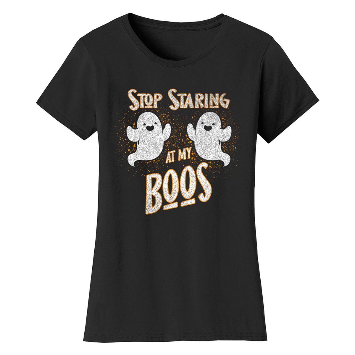 Women's 100% Cotton T-Shirts with Halloween Prints   - Stop Staring at My Boos - Black / S