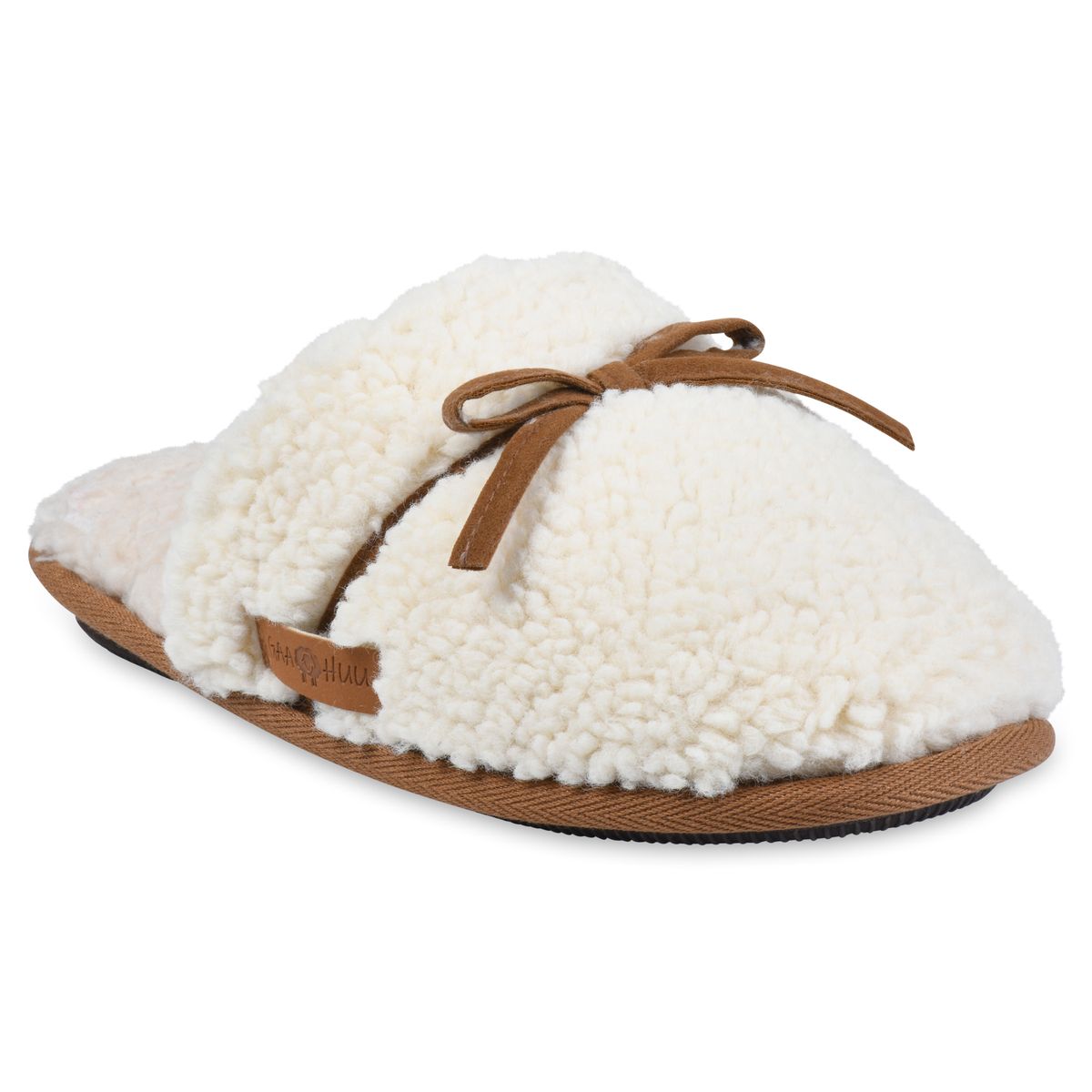 GaaHuu™ Women's Memory Foam Scuff Slippers - natural small- Berber with Bow
